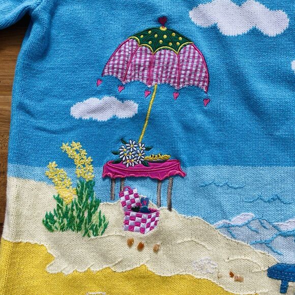 VTG The Quacker Factory L Blue Short Sleeve Beachy Knit Tunic Sweater Whimsical - Picture 6 of 16